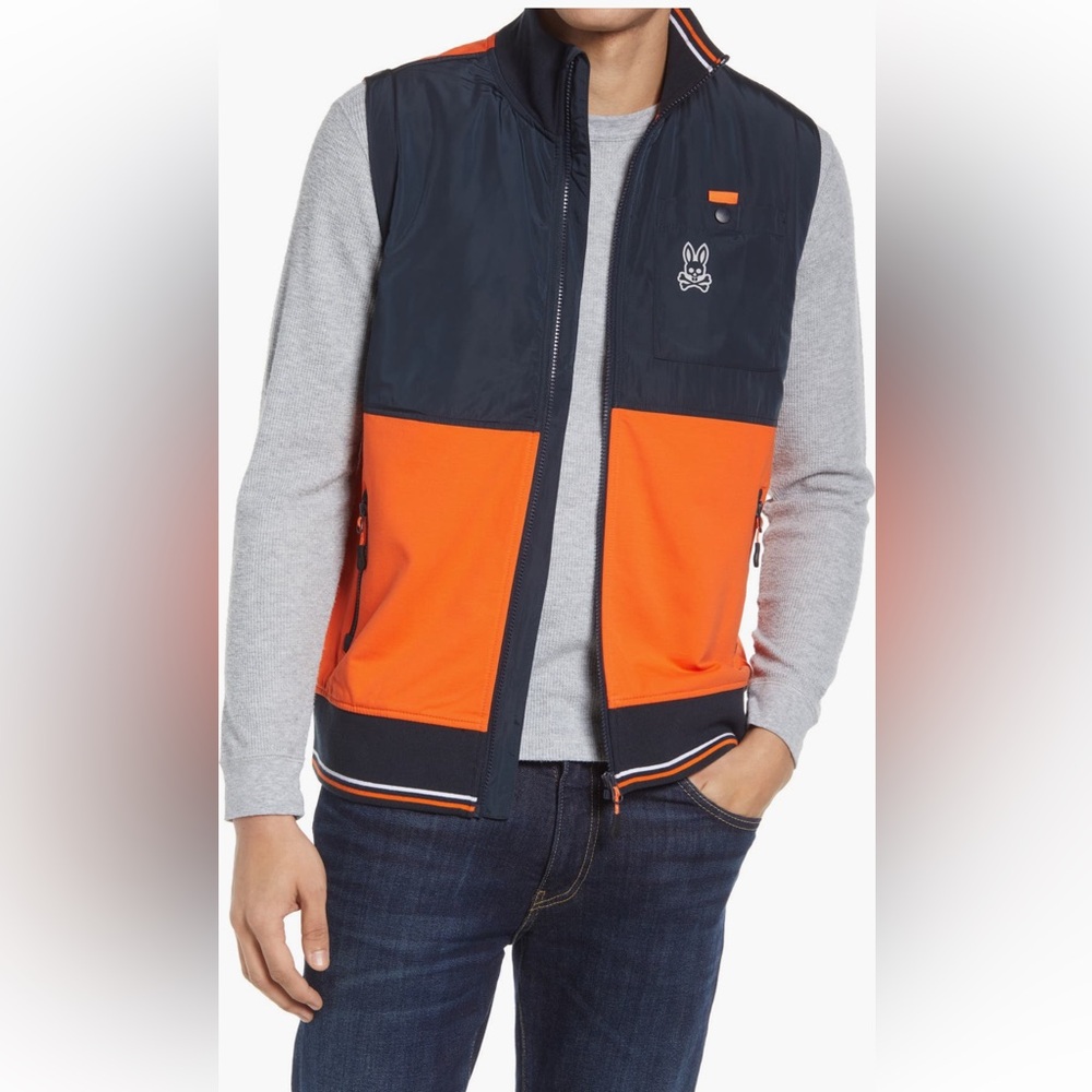 🔥🔥🔥Psycho Bunny Navy and Orange Men's Lindale Vest
